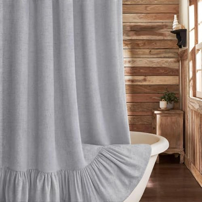 Farmhouse Shower Curtain Ruffle Linen Flax Grey 72" W x 72" L