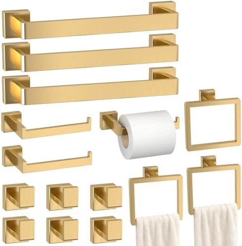 15-Pieces Gold Bathroom Accessories Set, 16 Inch Towel Bar Set