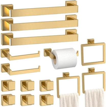 15-Pieces Gold Bathroom Accessories Set, 16 Inch Towel Bar Set