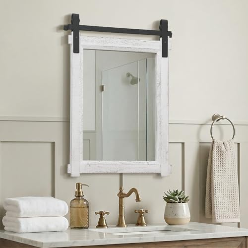 Besdomus Rustic Bathroom Vanity Mirror: 22"x30" White Farmhouse Barn Door