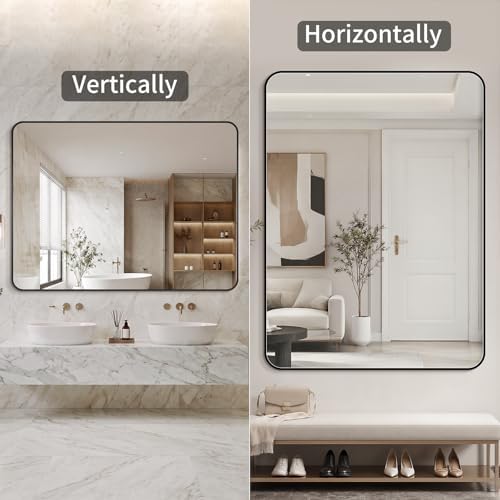 Bathroom Mirror 40"x50" Matte Black Rectangle Bathroom Wall Mirror for Over Sink, Modern Large Vanity Mirror, HD Tempered Glass, Anti-Rust Aluminum Alloy Frame, for Living Room, Bedroom, Entryway