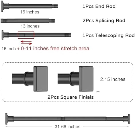 UIOSANRT Tension Shower Curtain Rod 31-68 Inches Non-Slip Shower Rod Tension Mounted No Drill Black Shower Curtain Rods Spring Tension Rod Adjustable Tension Curtain Rod for Windows Bathroom