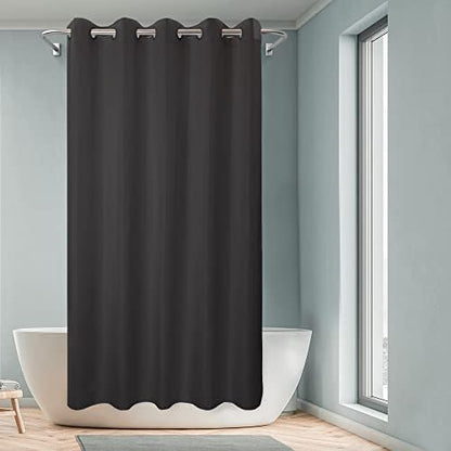 River Dream Extra Long Shower Curtain No Hooks or Liner Needed, Black