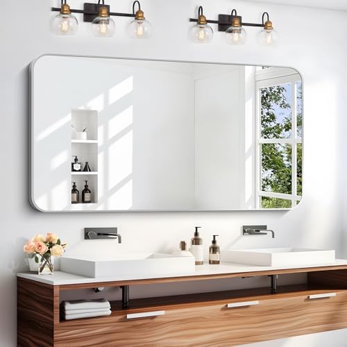 DESBING 24" x 48"Bathroom Mirror, Sliver Wall Mirror with Metal Frame, Decorative Rectangular Vanity Mirror for Bedroom Bathroom Living Room Entryway (Horizontal/Vertical)