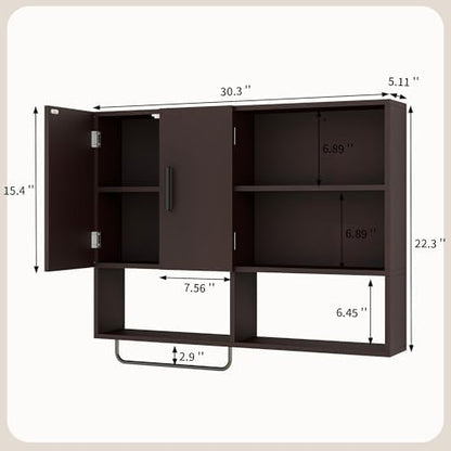 Bathroom Wall Cabinet, Medicine Cabinet with 2 Doors, Espresso