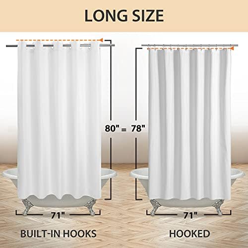 River Dream No Hook Long Shower Curtain or Liner Microfiber White, 71x80