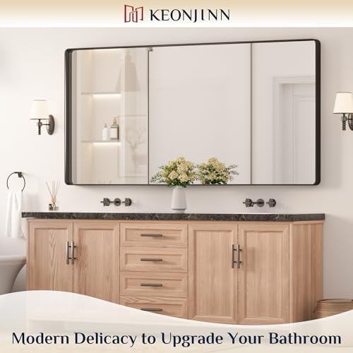 Keonjinn 72 x 36 Inch Black Bathroom Mirror for Over Sink, Tempered Glass