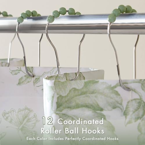 Madison Park Adele Floral Ruffle Shower Curtain Set, Sage Green, 72x84