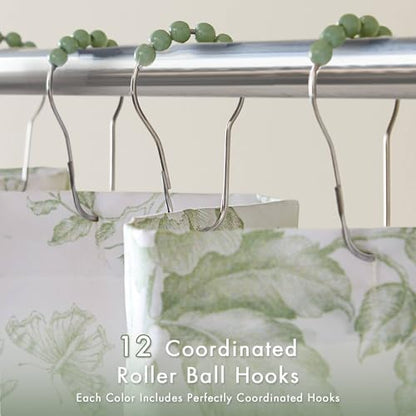 Madison Park Adele Floral Ruffle Shower Curtain Set, Sage Green, 72x72