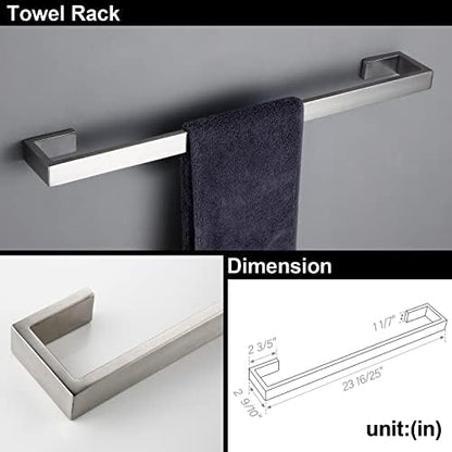 BAGNOLUX Brushed Nickel Bathroom Hardware Set 4 Pieces, Bath Towel Holder Set SUS304 Stainless Steel, Towel Racks Set for Wall Mount, Square Bathroom Accessories Set Towel Bar Heavy Duty