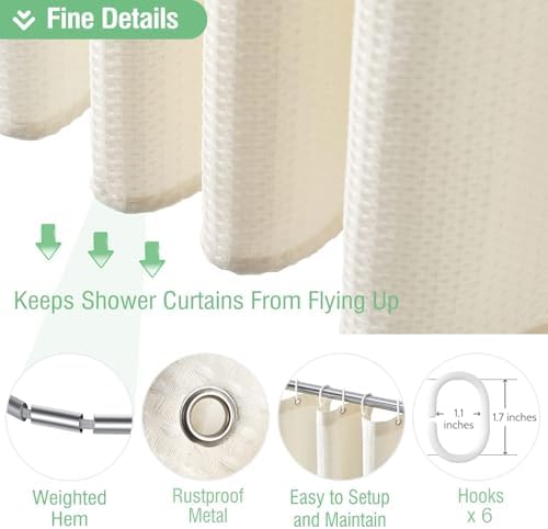 Dynamene Stall Waffle Shower Curtain 256 GSM Heavy Fabric 36x72 Cream/Ivory