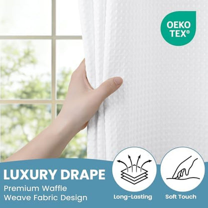 SORTTO No Hook Waffle Shower Curtain with Snap in Liner Set, 71x86, White