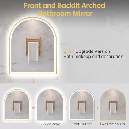 30"x36" Arched LED Lighted Bathroom Mirror with Lights