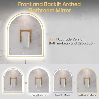 30"x36" Arched LED Lighted Bathroom Mirror with Lights