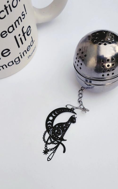 Black Cat Tea Infuser Strainer Metal Ball - Spooky Home Decor, Halloween Gift, Goth Themed Decorations