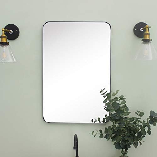 GRACTO 20 x 30'' Polished Nickel Rectangle Bathroom Vanity Mirror for Wall Polished Silver Metal Framed Rounded Rectangular Bathroom Vanity Mirrors, Vertical and Horizontal Hanging…