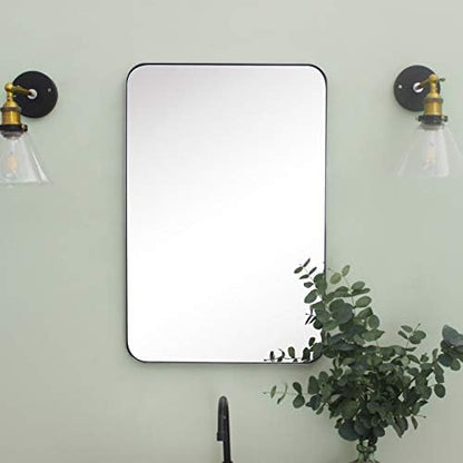 GRACTO 20 x 30'' Polished Nickel Rectangle Bathroom Vanity Mirror for Wall Polished Silver Metal Framed Rounded Rectangular Bathroom Vanity Mirrors, Vertical and Horizontal Hanging…