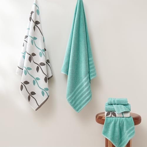 Modern Threads 6 Piece Bath Towel Set – Bathroom Set with 2 Bath Towels, 2 Hand Towels, and 2 Wash Cloths – 100% Cotton, Super Absorbent & Extra Soft – Reversible Natural Vine (Aqua)
