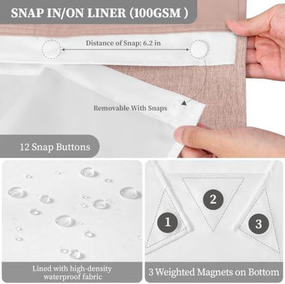 BTTN 72x87 Ringless Linen Textured Shower Curtain with Snap in Liner, Blush