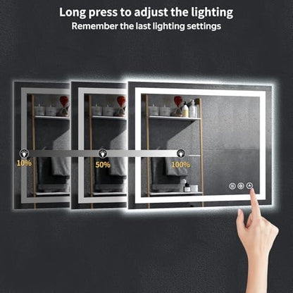 36"x30" LED Bathroom Mirror with Lights, Backlit+Frontlit, Anti-Fog