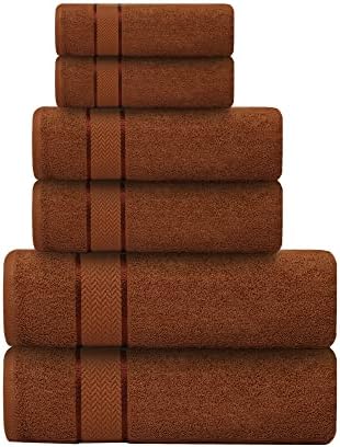 6 Piece 100% Cotton Bath Towel Set -2 Bath 2 Hand 2 Face, Brown