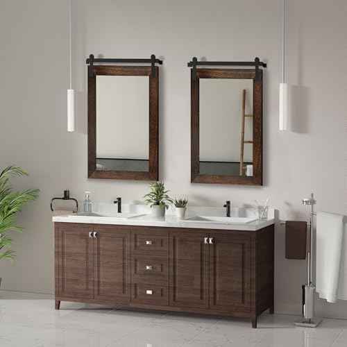 COGOOD Farmhouse Bathroom Mirrors for Over Sink - 38 x 25 Black Brown