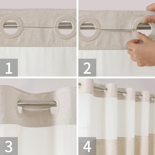 eachope No Hook Linen Texture Shower Curtain with Snap-in Liner,71x92 Cream