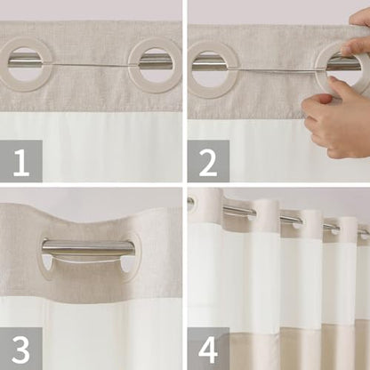 eachope No Hook Linen Texture Shower Curtain with Snap-in Liner,71x92 Cream