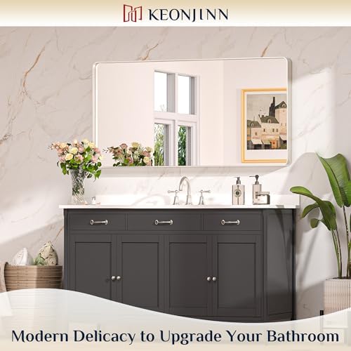 Keonjinn 48 x 24 Inch Brushed Nickel Bathroom Vanity Mirror, Aluminum Frame