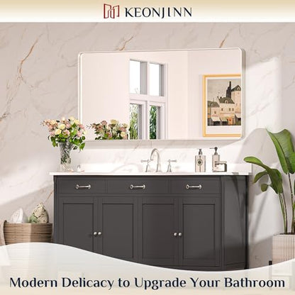 Keonjinn 48 x 24 Inch Brushed Nickel Bathroom Vanity Mirror, Aluminum Frame