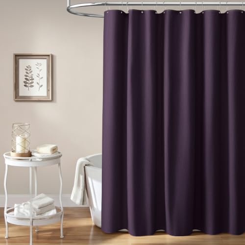 BTTN Long Linen Textured Waterproof Shower Curtain Set, 72x84, Purple