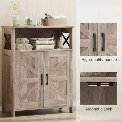 Homhedy Farmhouse Bathroom Storage Cabinet with Doors, Small Floor Cabinet