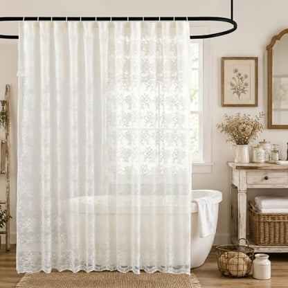 TUDECO Ivory Lace Shower Curtain with Valance, 72 x 72, Vintage Style