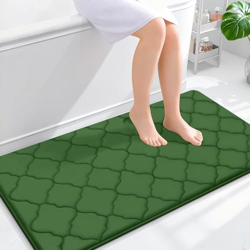 OLANLY Memory Foam Bath Mat Rug 44x24, Soft Bathroom Rugs, Olive Green