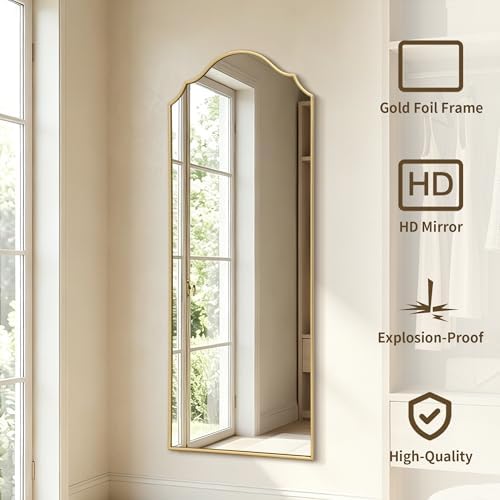 Besdomus Scalloped Full Length Mirror: 21"x56" Gold Arched Floor Mirror