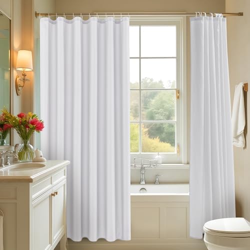 Fabric Shower Curtain Liner 72x72 Inch-White Shower Liners with Magnets