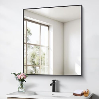 BONEWEI Bathroom Mirror,30x36 inch Wall Mirror for Bathroom Wall Mounted Black Rectangle Square Corner Mirrors, Black Bathroom Mirror for Living Room, Farmhouse, Bedroom Entryway, Horizontal/Vertical