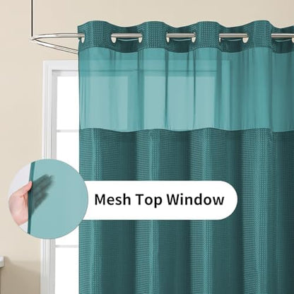 Colorful Star Seaweed Green No Hook Waffle Shower Curtain Set, 72"W x 75"L