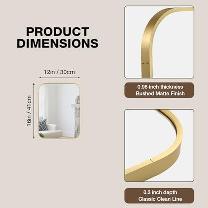 12"x16" Bathroom Mirror for Over Sink, Brushed Gold Rectangle Vanity Mirror