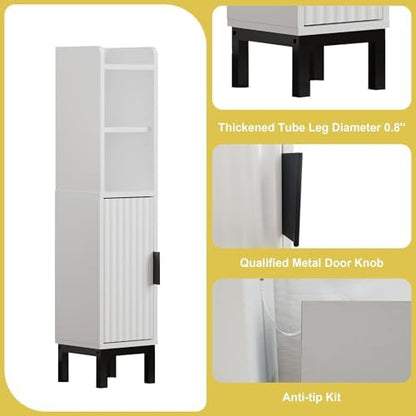 FerniTry Small Bathroom Storage Cabinet, Narrow Corner Floor Cabinet with Door and Shelves for Toilet Paper, Bathroom Organizer with Adjustable Shelf, for Small Spaces (White)