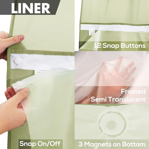 River Dream No Hook Shower Curtain with Snap-in Liner Set, Sage, 71x74