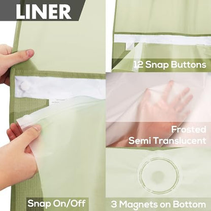 River Dream No Hook Shower Curtain with Snap-in Liner Set, Sage, 71x74
