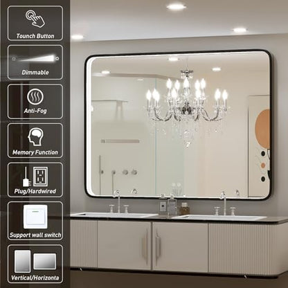 LED 43x36 Inch Lighted Bathroom Mirror,Gold Frame,3 Color
