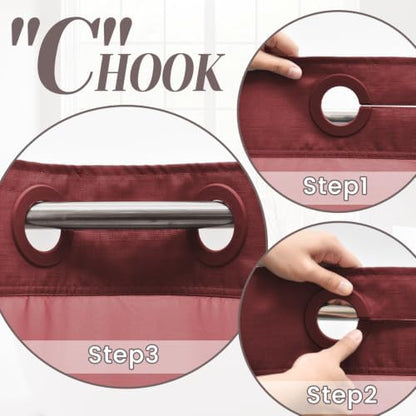 SORTTO No Hook Slub Shower Curtain with Liner, 71x74, Burgundy
