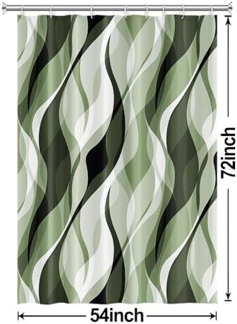 Sage Green Striped Shower Curtain with Hooks for Bathroom 54x72 Inch
