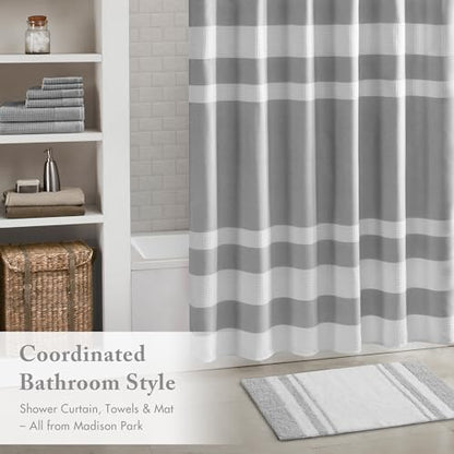 Madison Park Spa Cotton Bath Rug Absorbent Plush Striped, 20 x 30, Grey