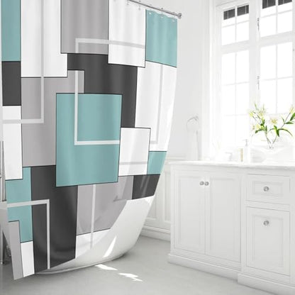 BTTN 60x72 Stall Modern Geometric Waterproof Fabric Shower Curtain, Teal
