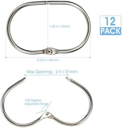 Goowin Shower Curtain Rings, 12 Pcs Shower Curtain Hooks, Oval Snap Shower Rings for Curtain, Metal Shower Curtain Rings Rust Proof, Glide Smoothly Shower Hooks for Shower Curtain Rod (Nickel)