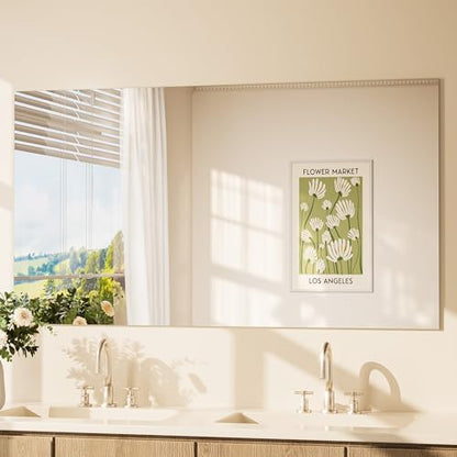 TETOTE Frameless Mirror 55"x30" Wall Mirror for Bathroom Sink with Polished Edge Tempered Glass, Bathroom, Bedroom, Living Room, Entryway, Gym, Horizontal/Vertical
