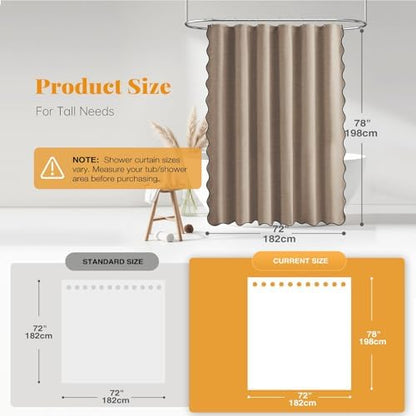 BTTN 72x78 Boho Scalloped Linen Textured Cloth Shower Curtain, Tan/Taupe